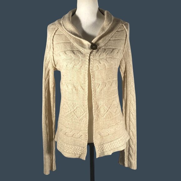 Banana Republic Alpaca Blend Cable Knit Cardigan Sweater M neutral super soft - Picture 1 of 11